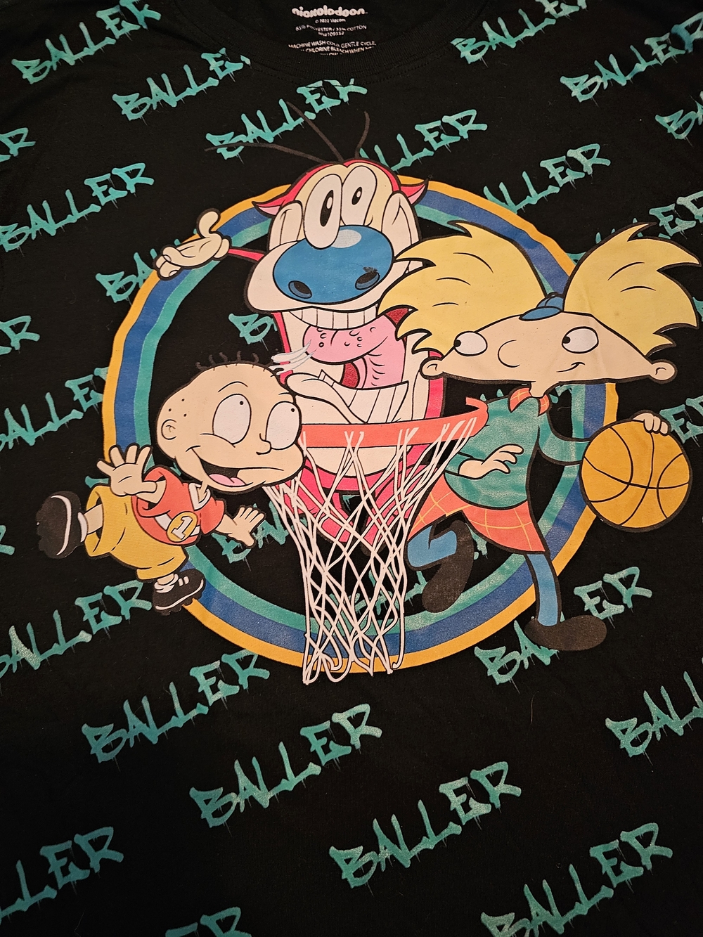 Nickelodeon Rugrats Baller Graphic Tee - Black with Teal Accents